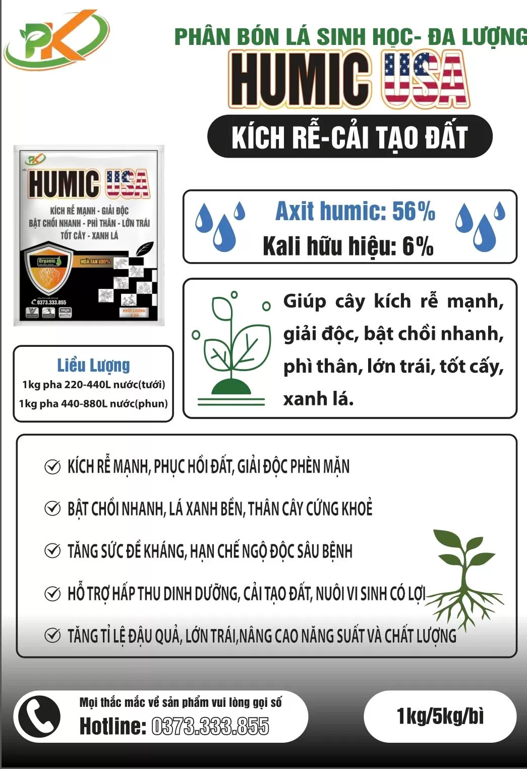 HUMIC USA – KÍCH RỄ & CẢI TẠO ĐẤT